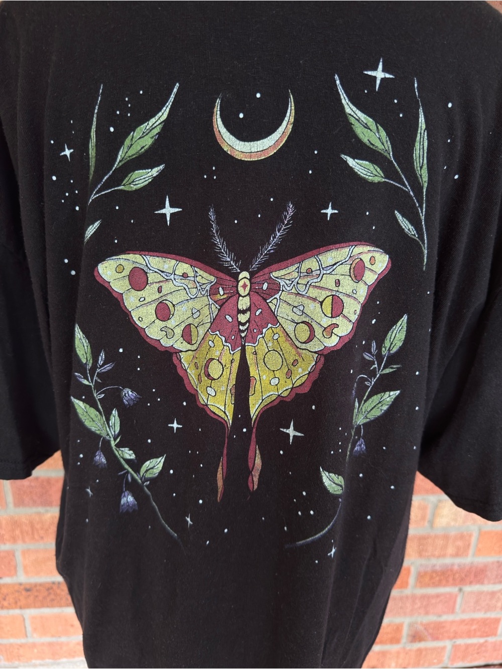 Unisex Black Tee with Moth & Crescent Moon Graphic - Picture 3 of 4